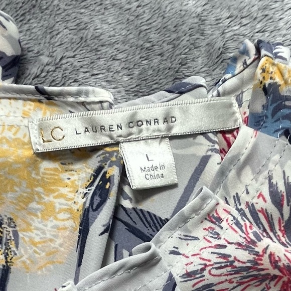 LC Lauren Conrad Large Floral Tie-Neck Cap Sleeve Top - White, Pink & Navy - Picture 3 of 10